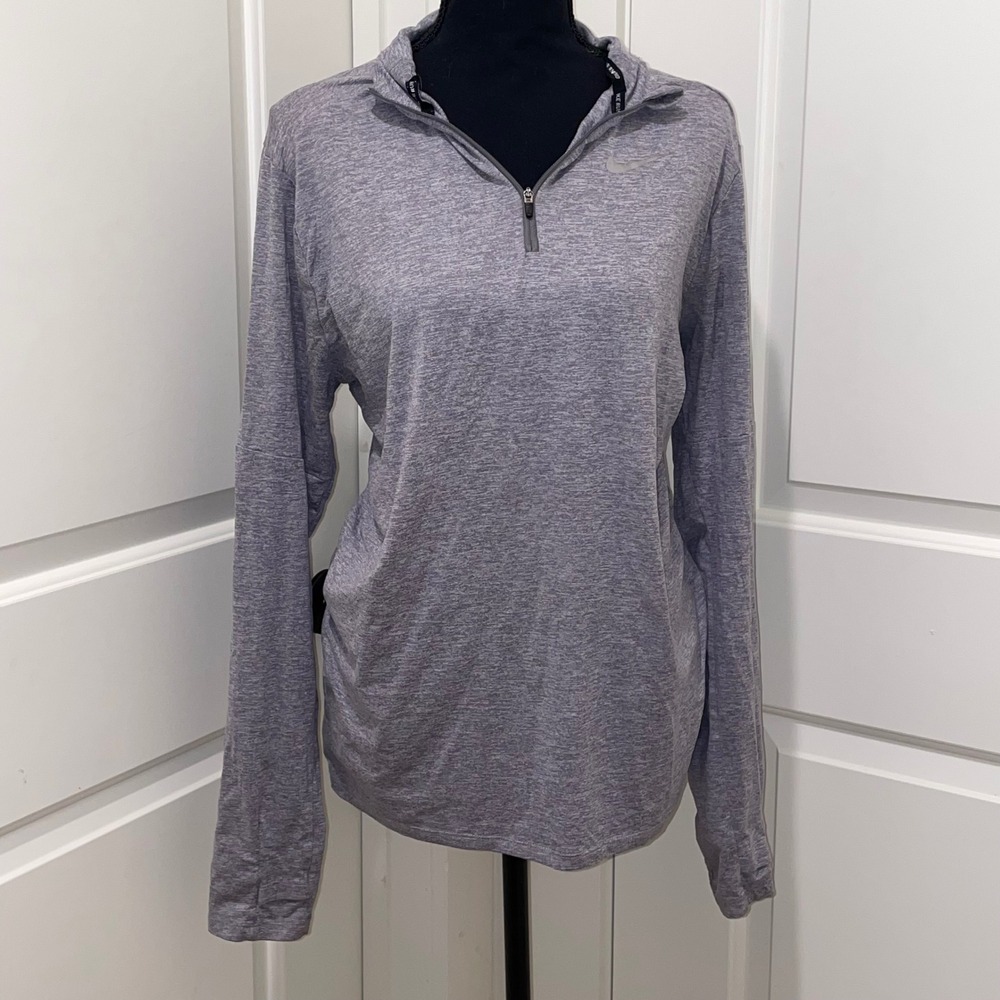 Nike Women's Gray Heather Quarter Zip Long Sleeve Running Athletic Top